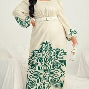 SHEIN Curve Green Geometric Design Lantern Balloon Puff Sleeve Maxi Dress 3XL